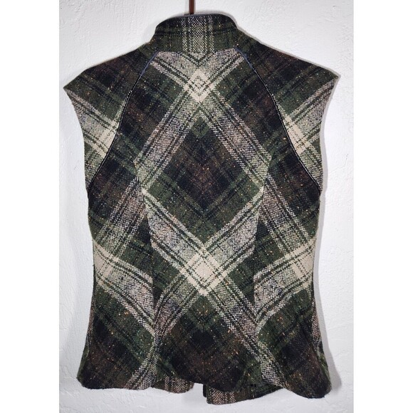 EUC CAbi Womens Size S Tweed Vest Zip Front All Tied Up Wool Blend Green Plaid - Picture 2 of 8